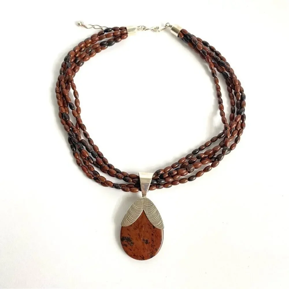 Jay King Mine Finds Necklace Mahogany Obsidian Jasper Sterling Silver Pendant‎